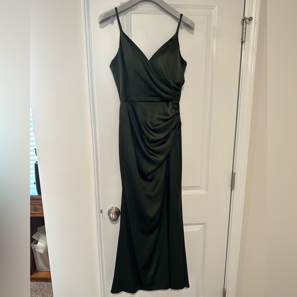 Revelry Satin Rory Deep Olive Dress size 8